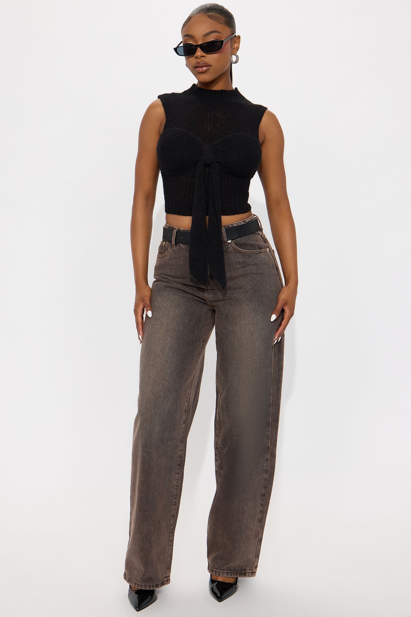 Always Yours Sleeveless Bow Sweater Top - Black
