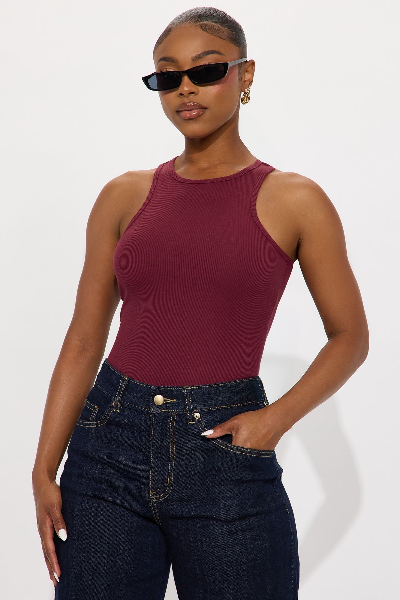 Model Attitude Racerback Bodysuit - Burgundy