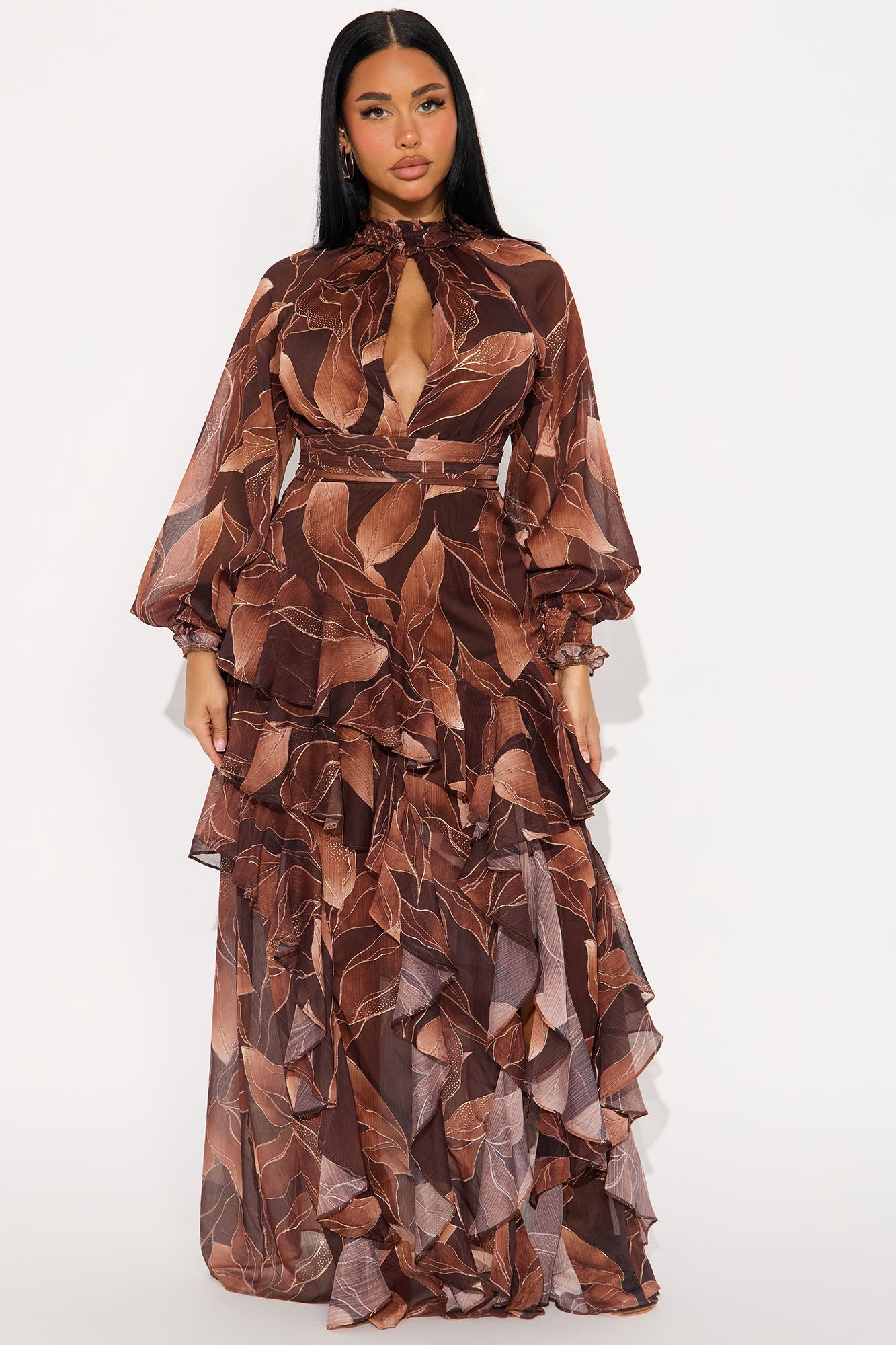 Sofia Chiffon Maxi Dress - Brown/combo