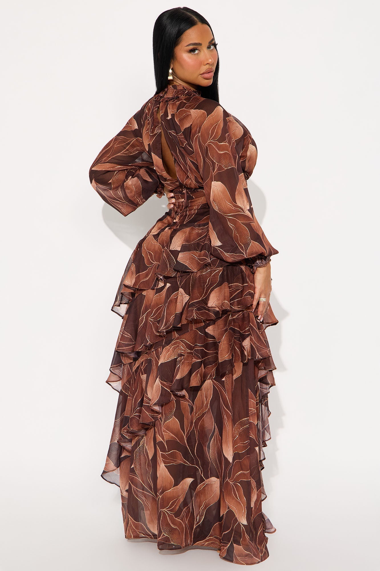 Sofia Chiffon Maxi Dress - Brown/combo