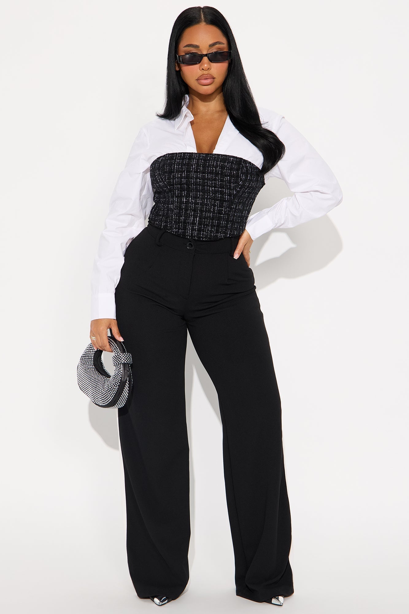 Take Notes Set In Poplin Tweed Corset - White/Black