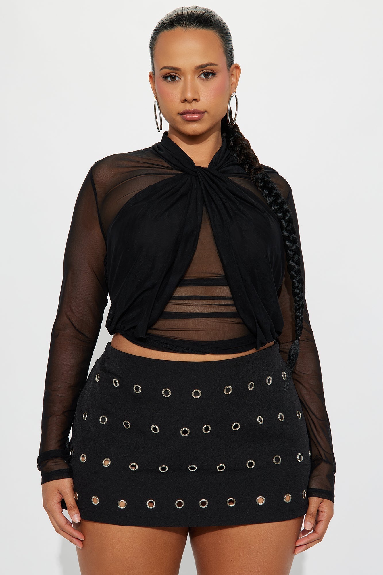 Avery Long Sleeve Mesh Top - Black