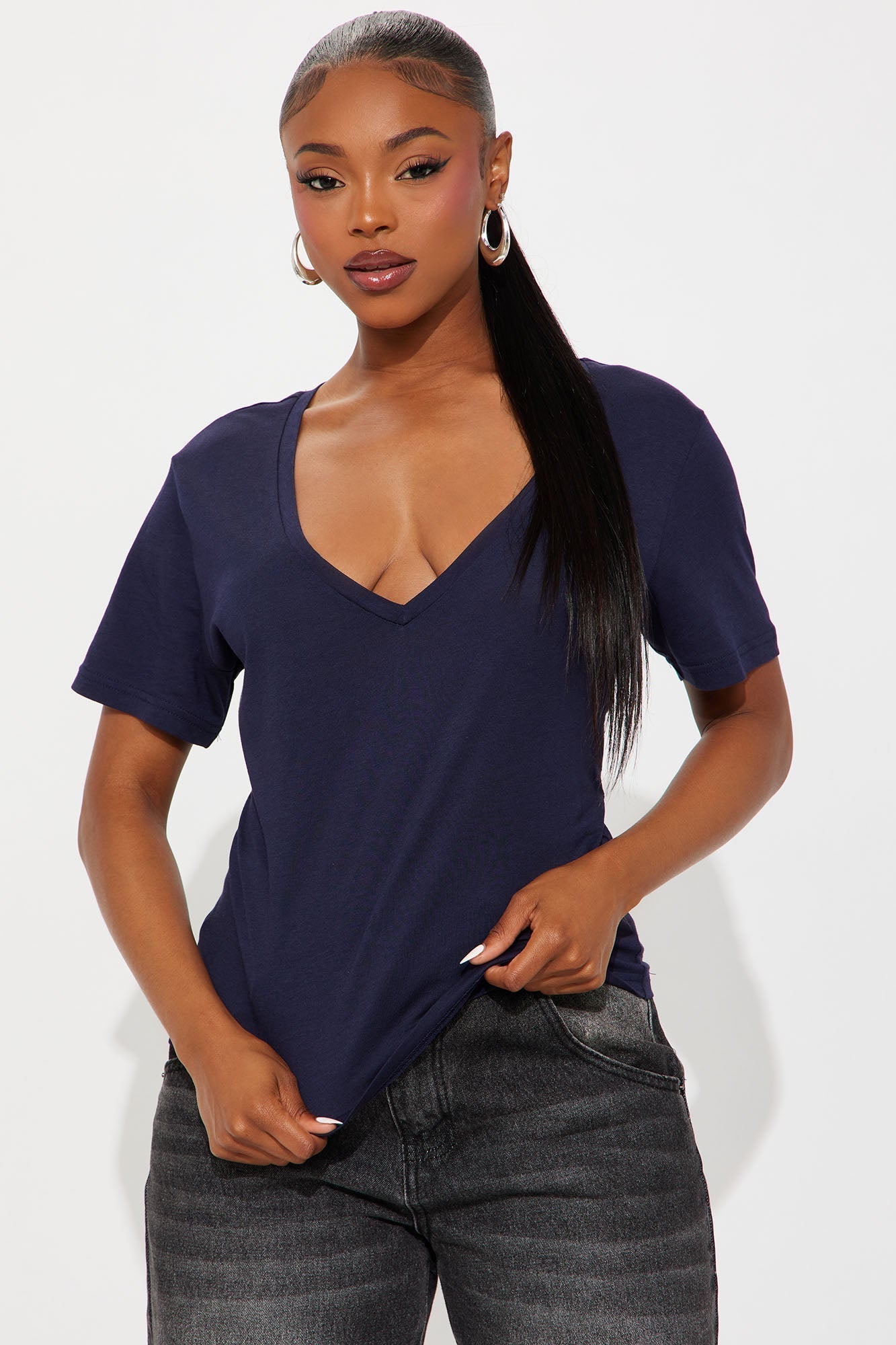 Ava V-Neck Tee - Navy