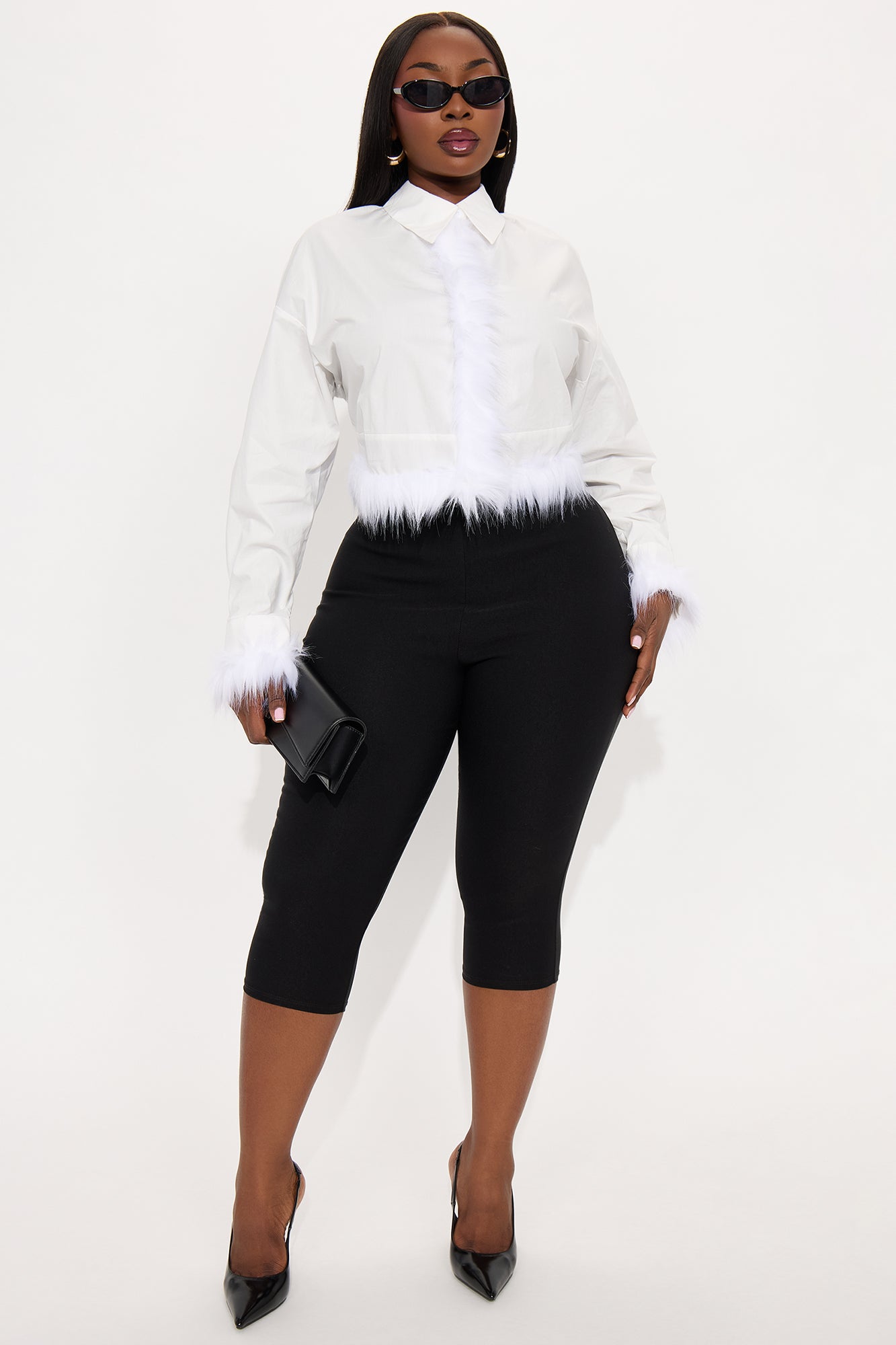Stuck With Me Faux Fur Trim Shirt - White
