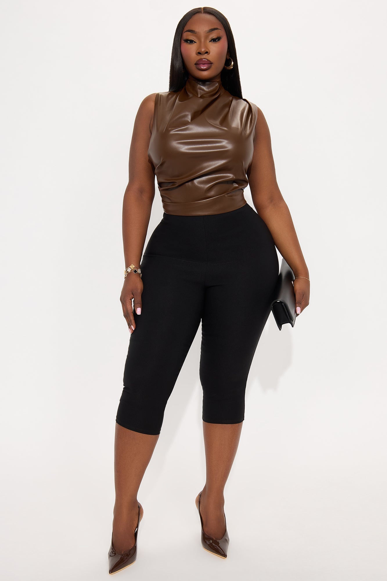 Fall Out Faux Leather Top - Brown