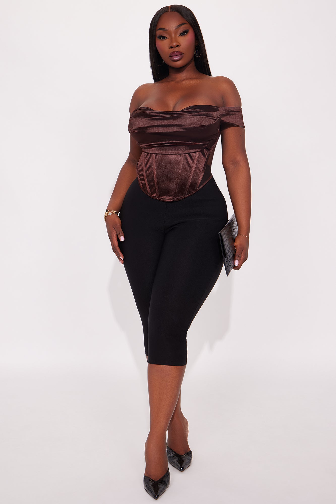 Fair Maiden Off Shoulder Corset Top - Chocolate