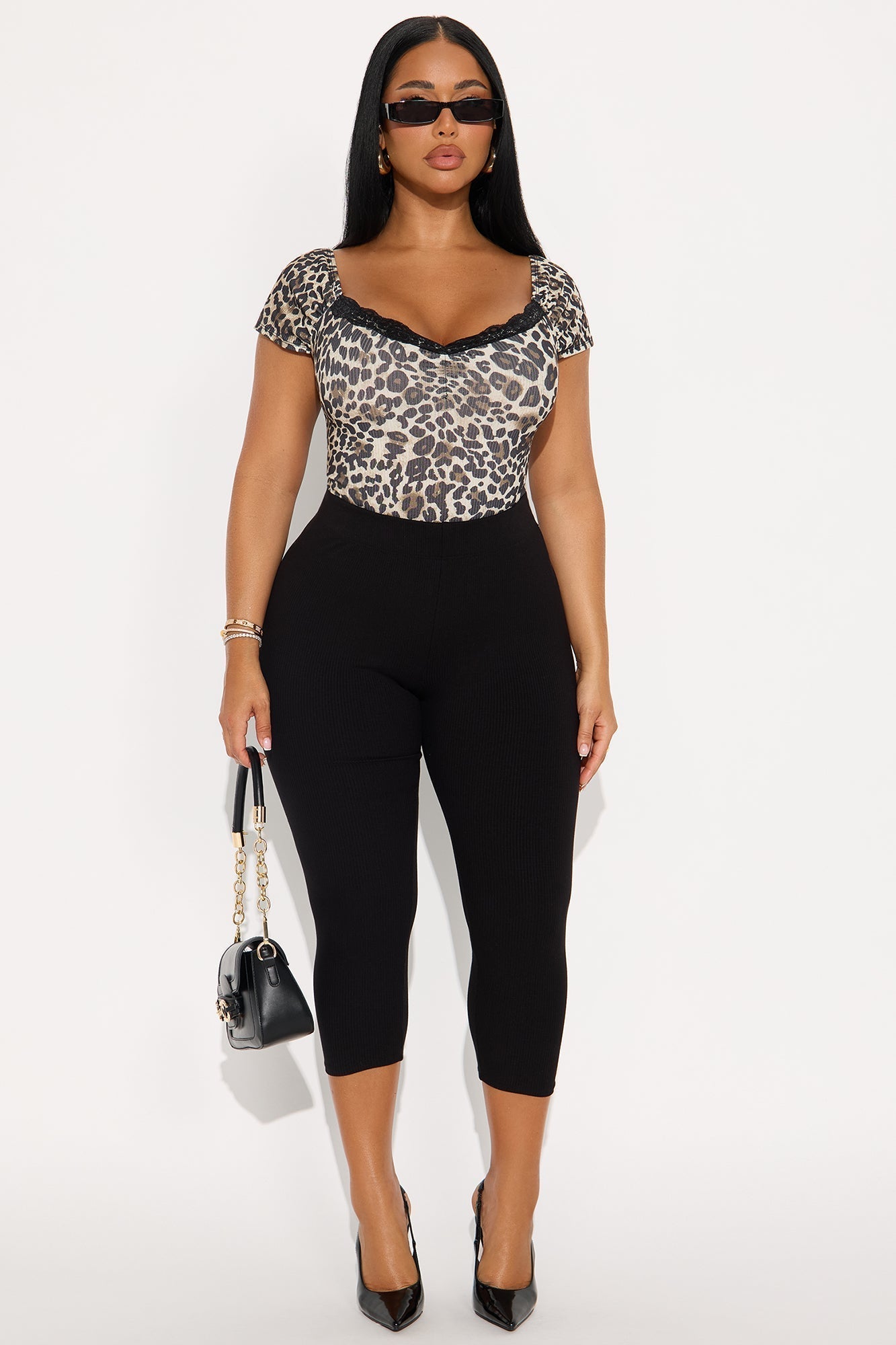 Truth Or Dare Short Sleeve Lace Trim Bodysuit - Leopard