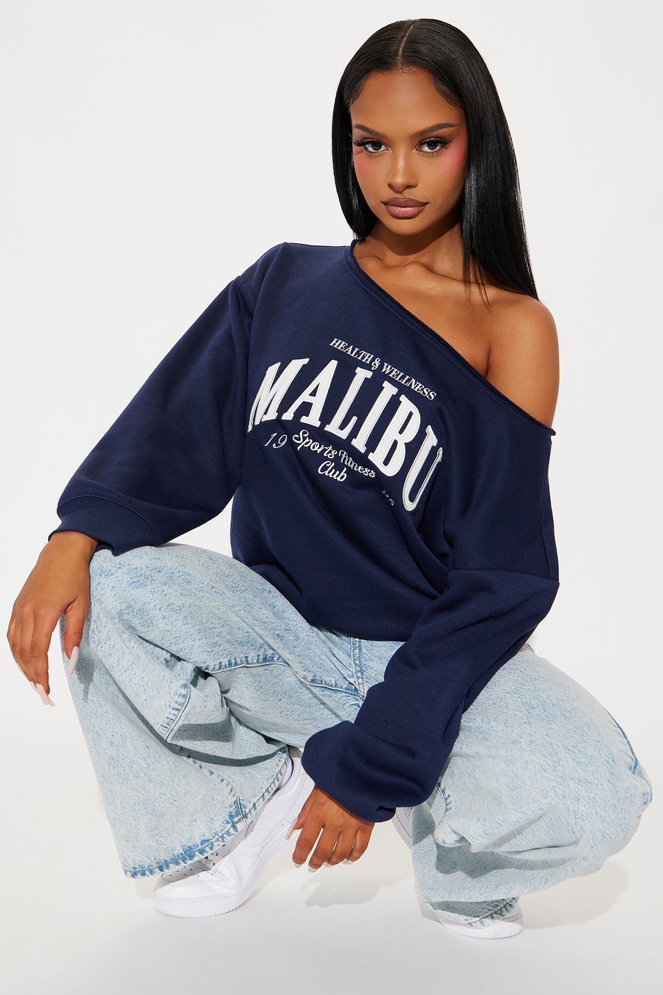 Malibu Off Shoulder Sweatshirt - Navy