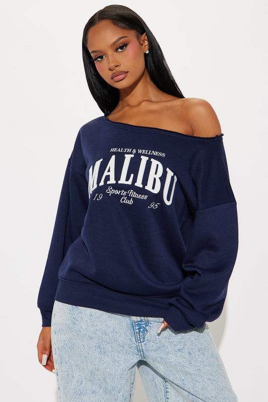 Malibu Off Shoulder Sweatshirt - Navy