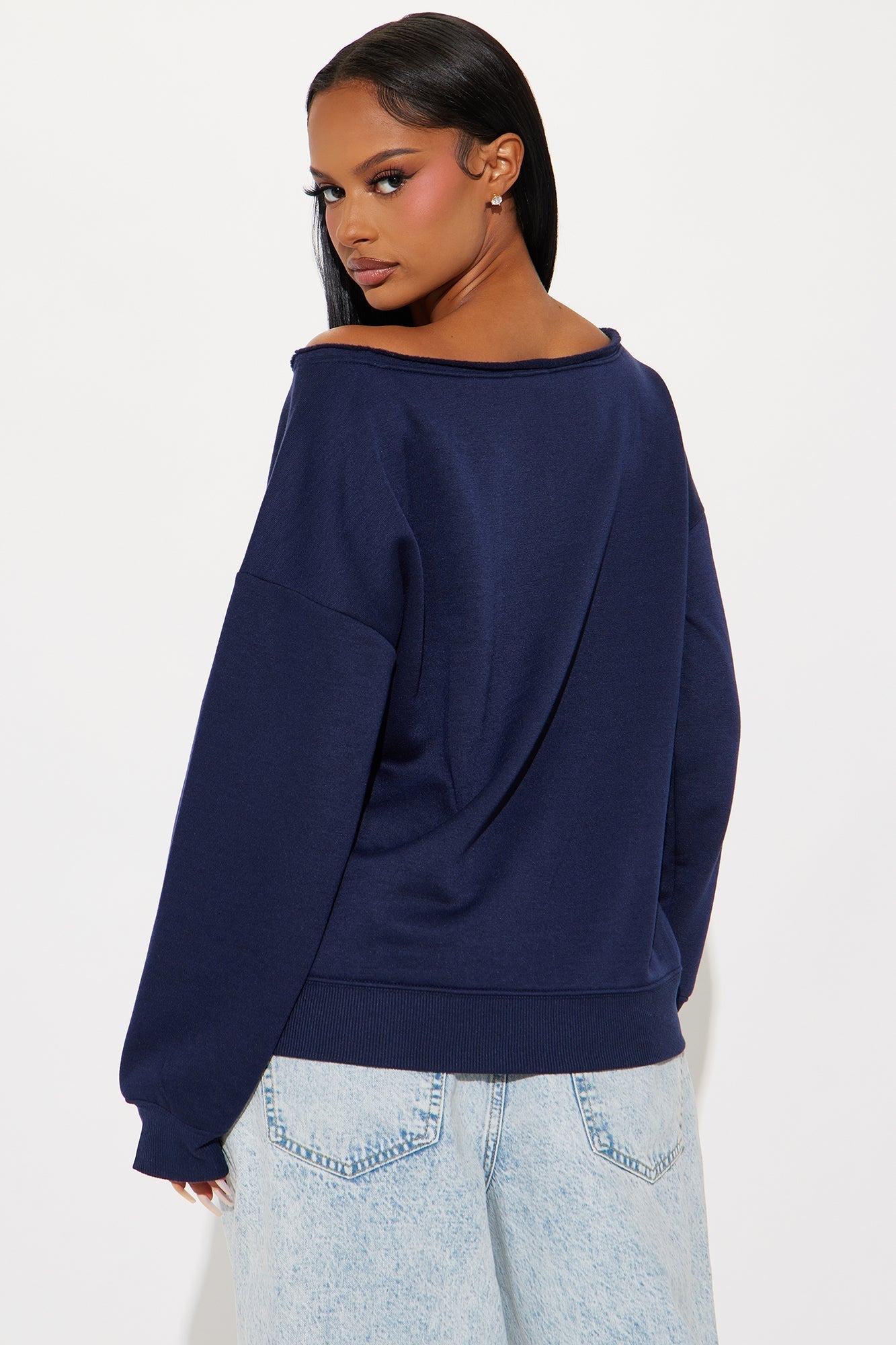 Malibu Off Shoulder Sweatshirt - Navy