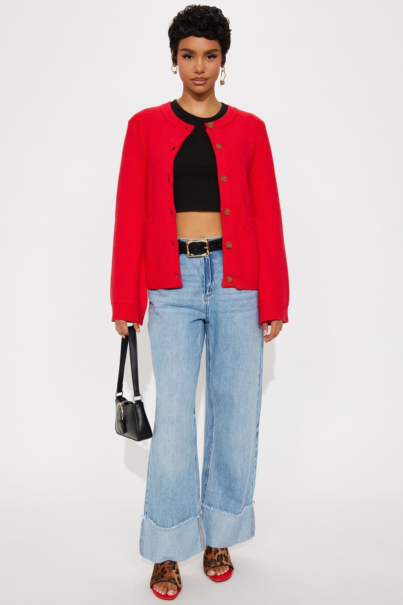 Grace Bell Sleeve Cardigan - Red