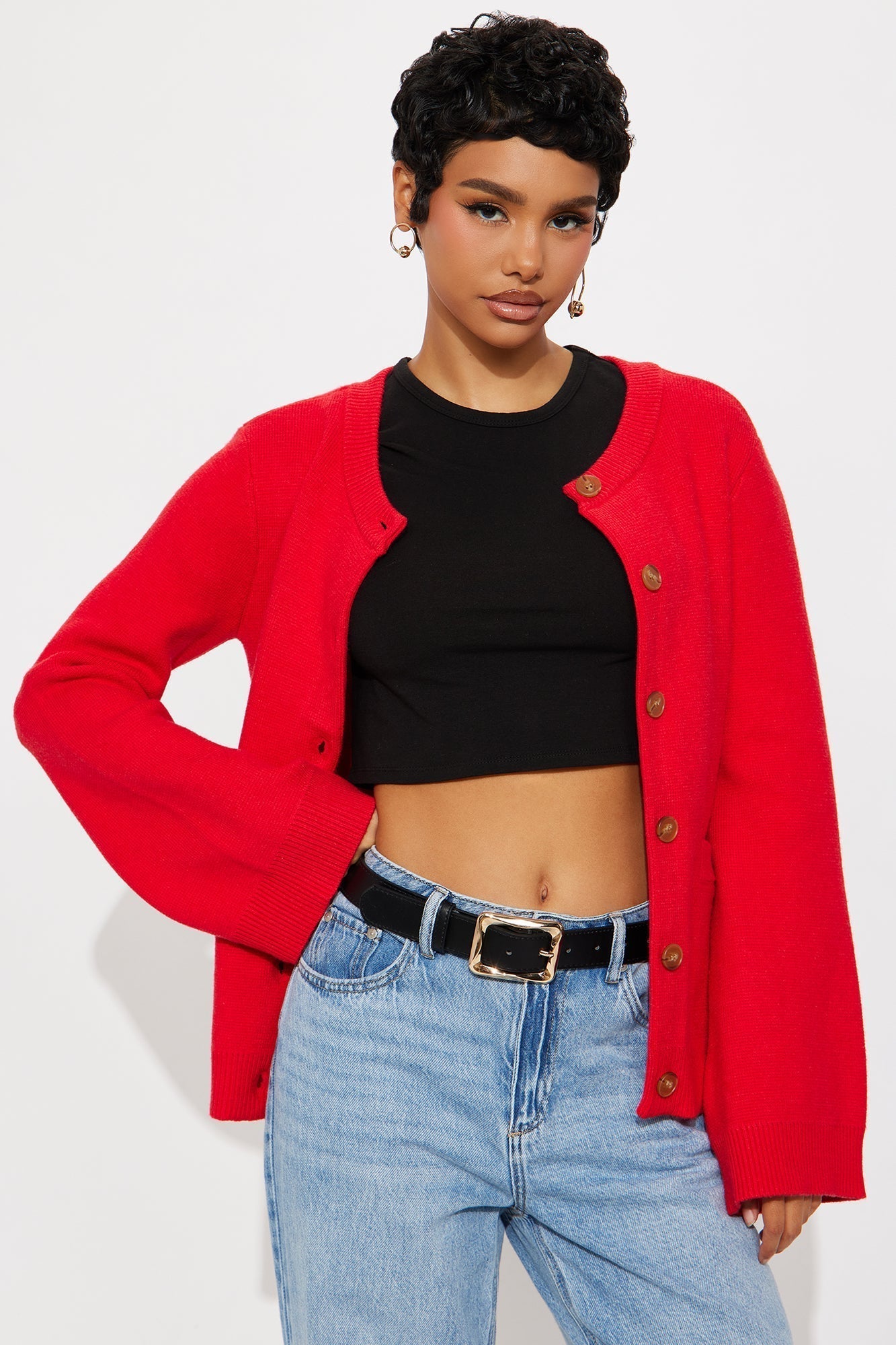 Grace Bell Sleeve Cardigan - Red