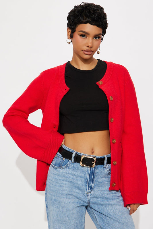 Grace Bell Sleeve Cardigan - Red
