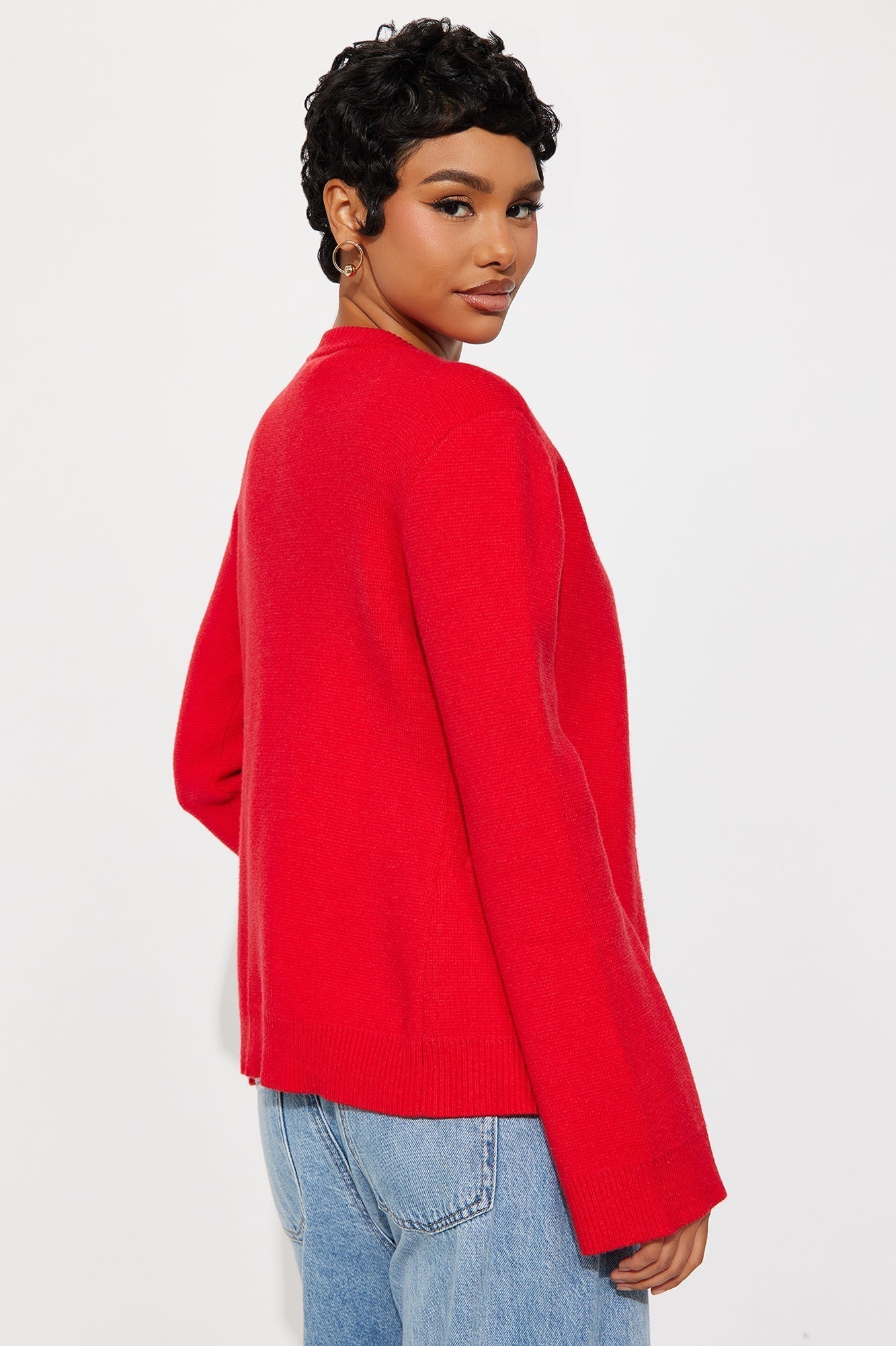 Grace Bell Sleeve Cardigan - Red