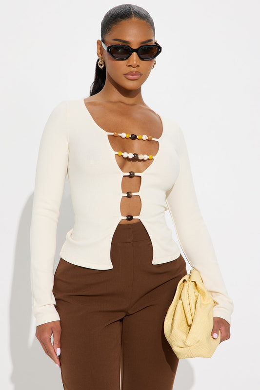 Romantic Escape Cut Out Ribbed Top - Cream