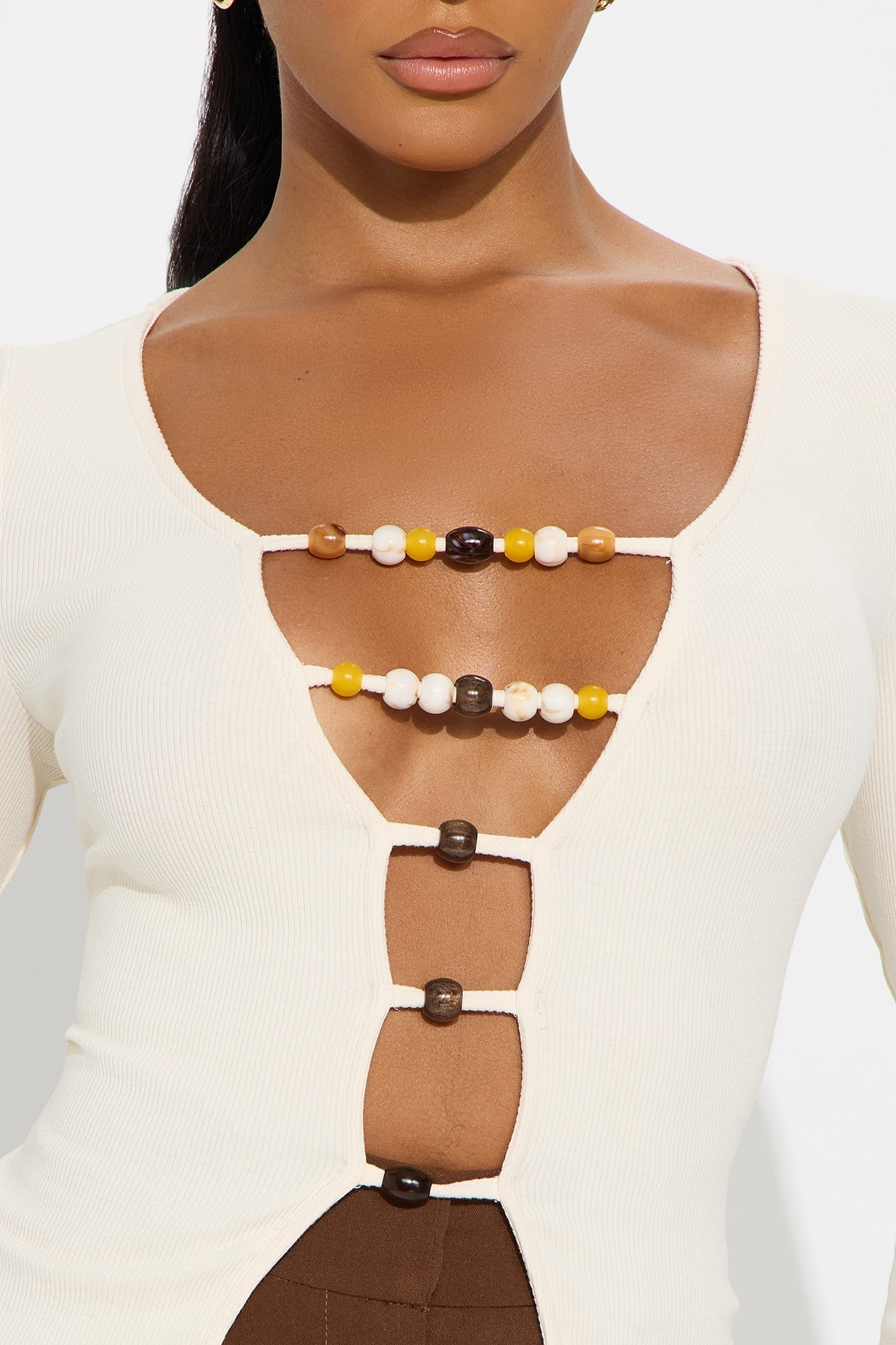 Romantic Escape Cut Out Ribbed Top - Cream