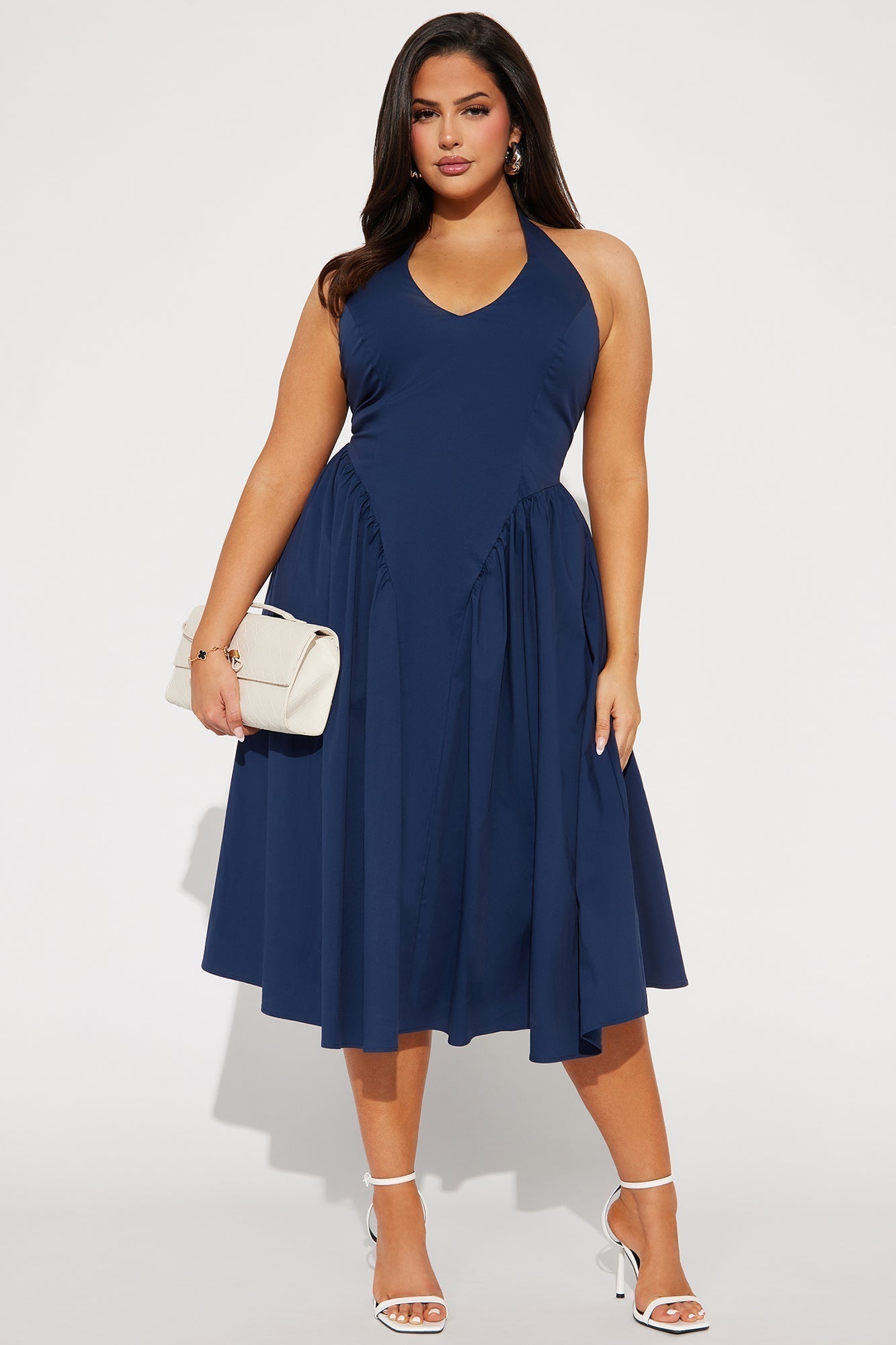 Mara Corset Halter Midi Dress - Navy