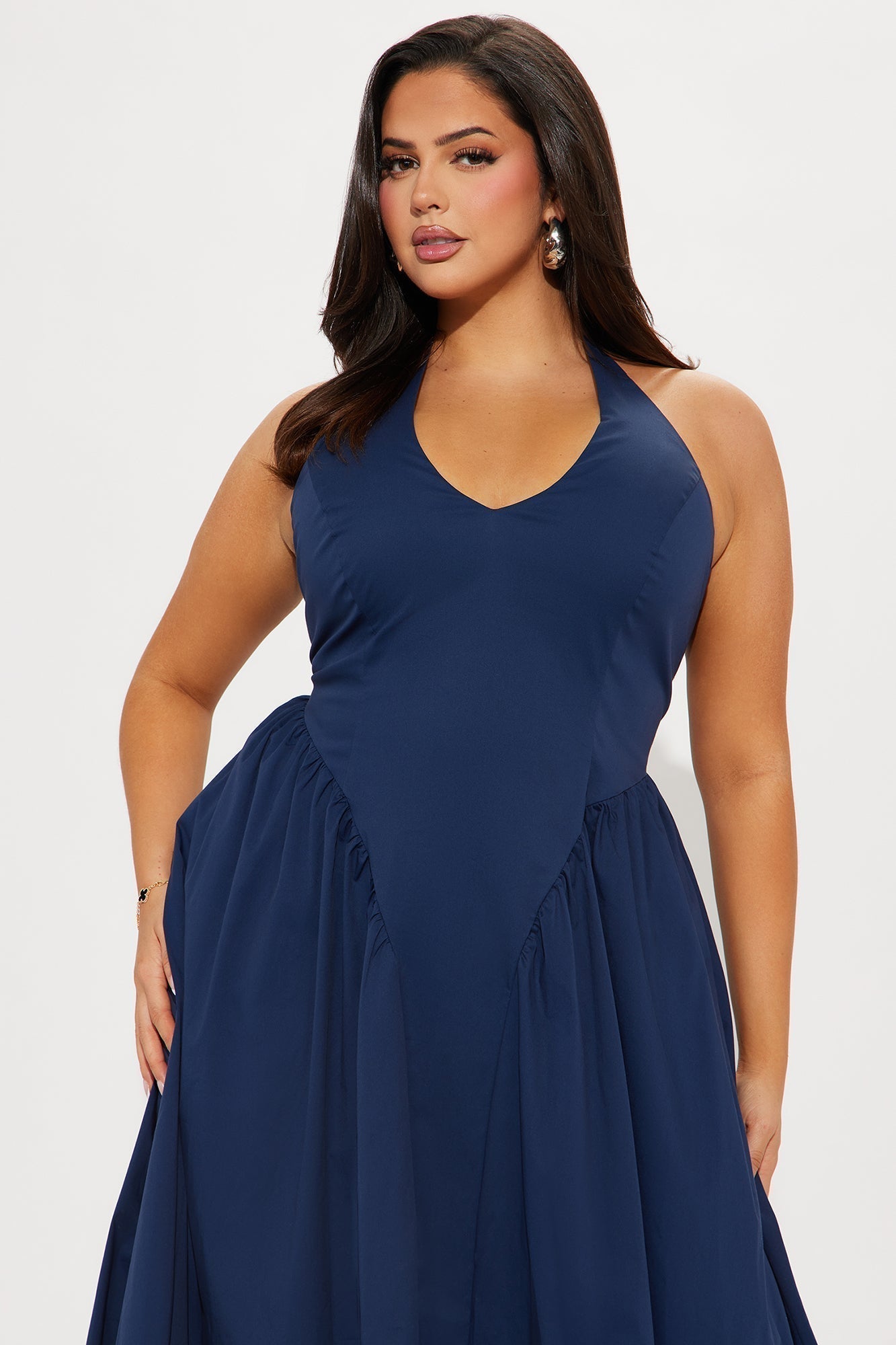 Mara Corset Halter Midi Dress - Navy