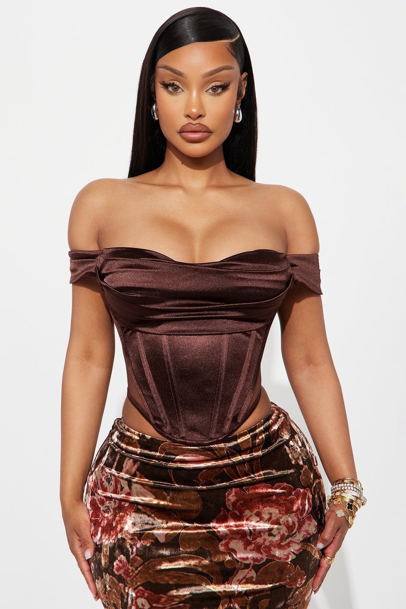 Fair Maiden Off Shoulder Corset Top - Chocolate