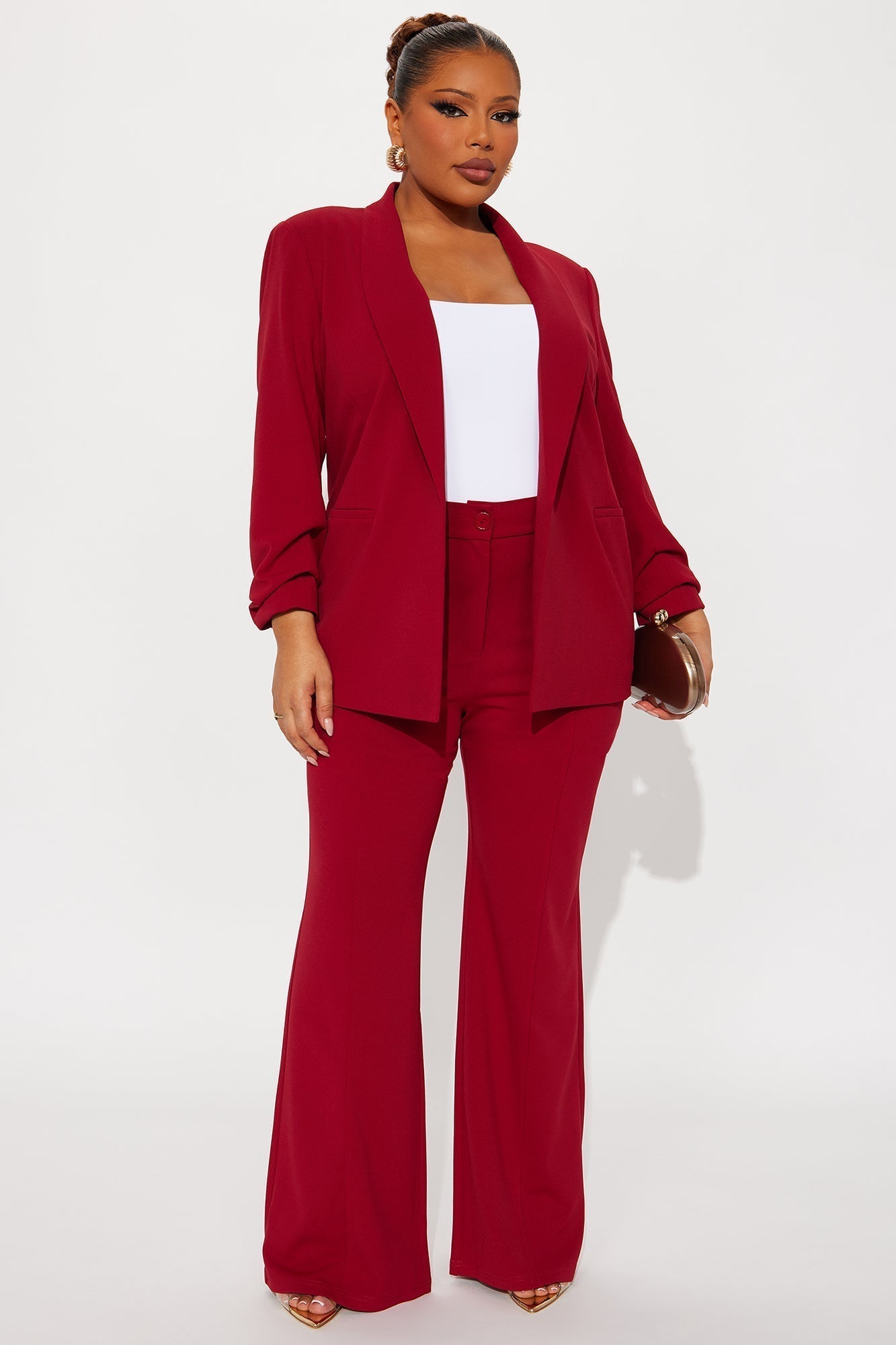 Heidi Wide Leg Trouser Pant - DarkRed
