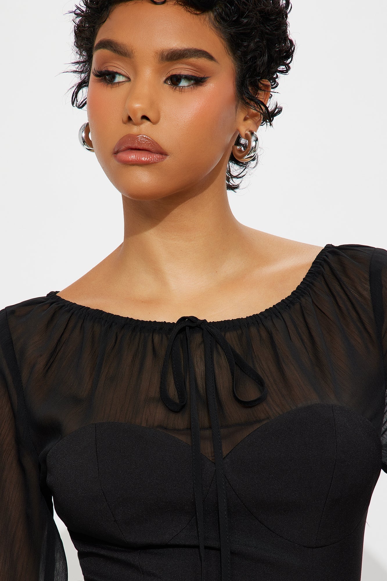 That Should Be Me Contrast Chiffon Blouse - Black