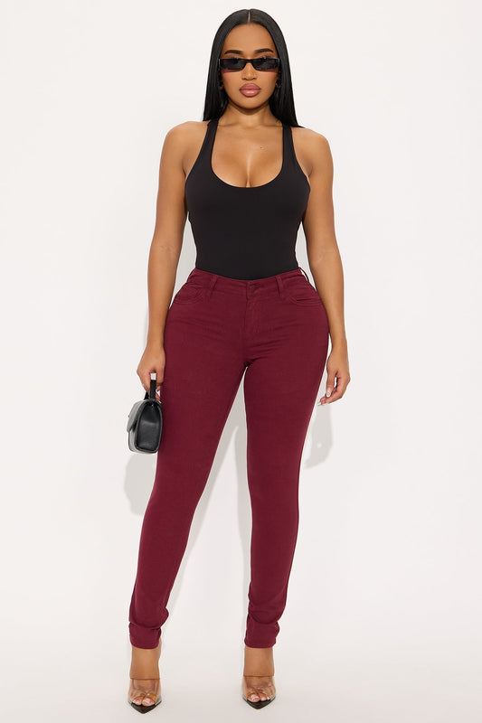 Skinny Uniform Pants - Burgundy
