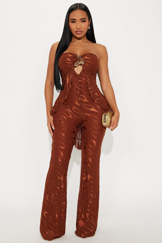 Weekend Glow Mesh Strapless Jumpsuit - Rust