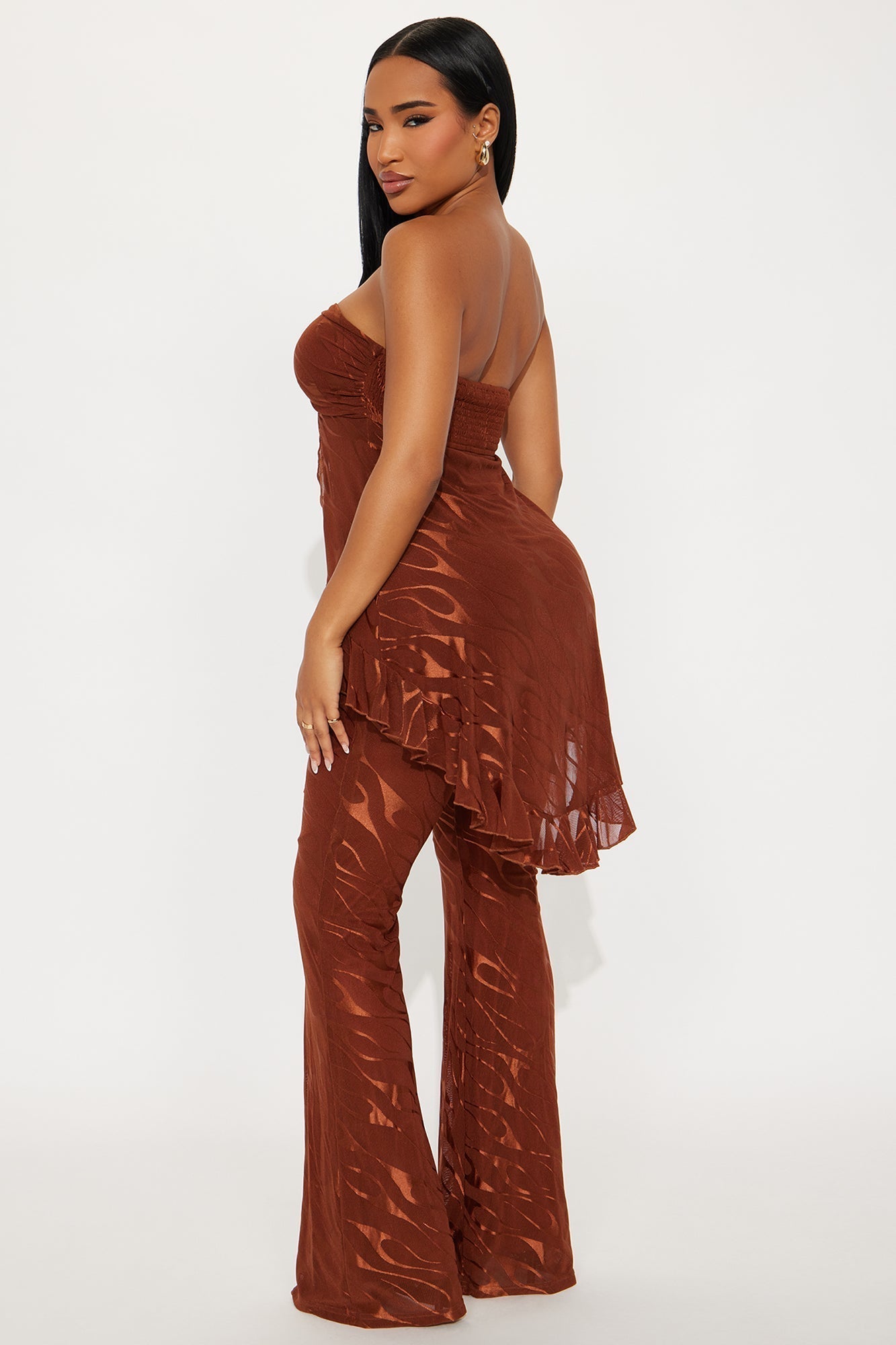 Weekend Glow Mesh Strapless Jumpsuit - Rust