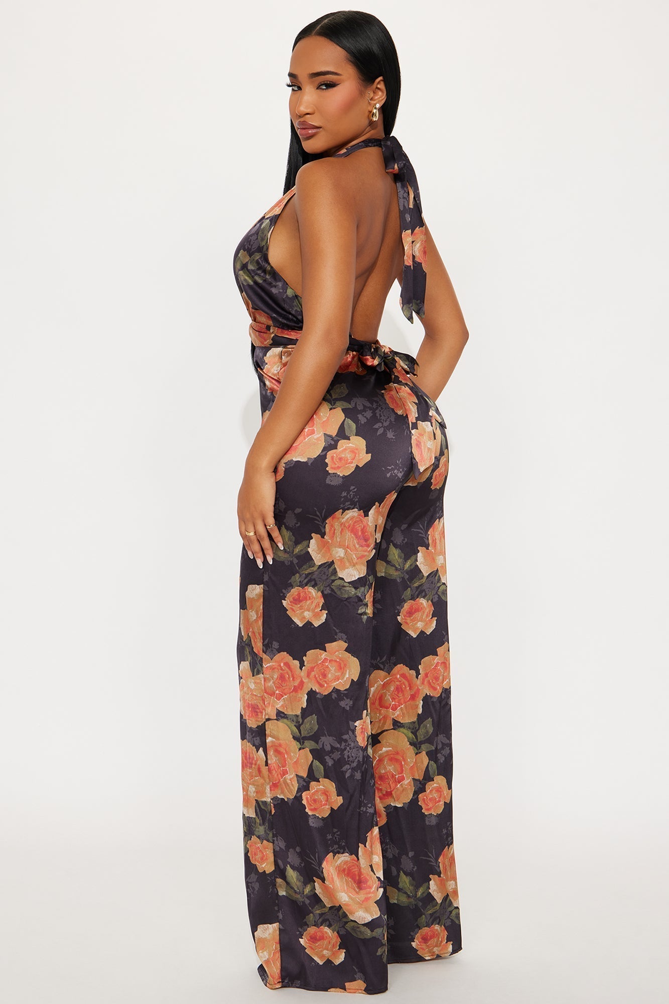 Calm And Collected Floral Satin Jumpsuit - Black/combo