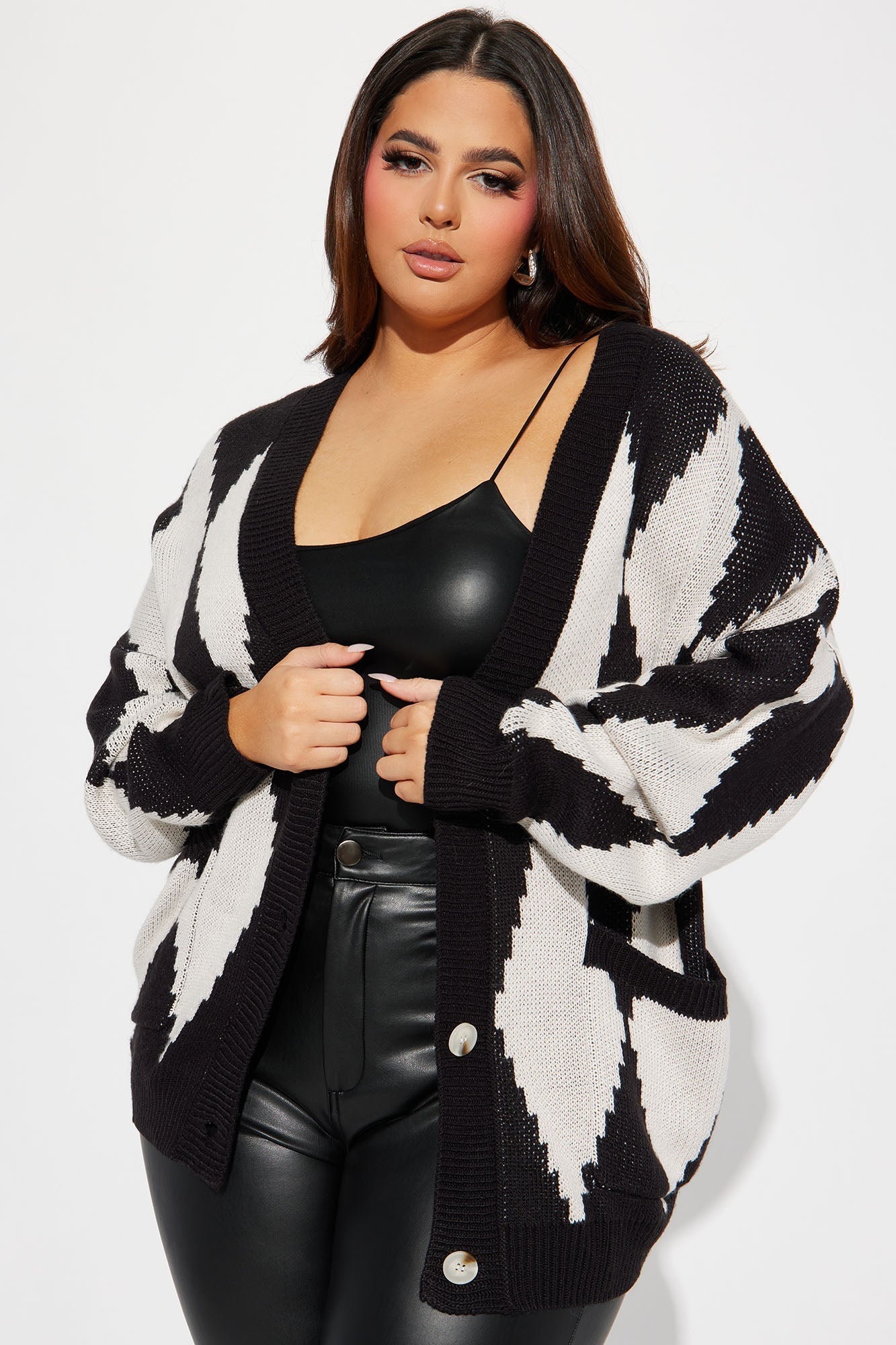 Masquerade Diamond Jacquard Cardigan - Black/combo