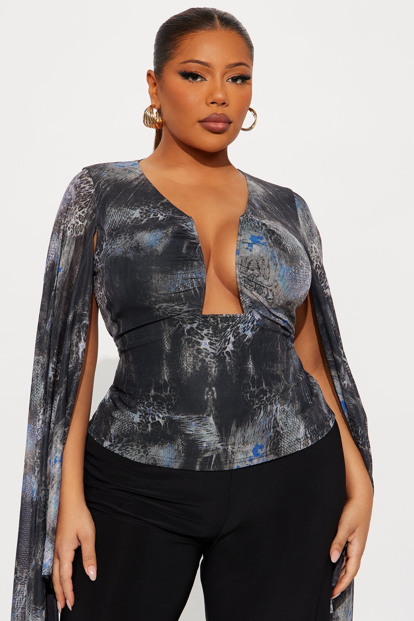 Eden Bell Sleeve Wire Mesh Top - Black/combo