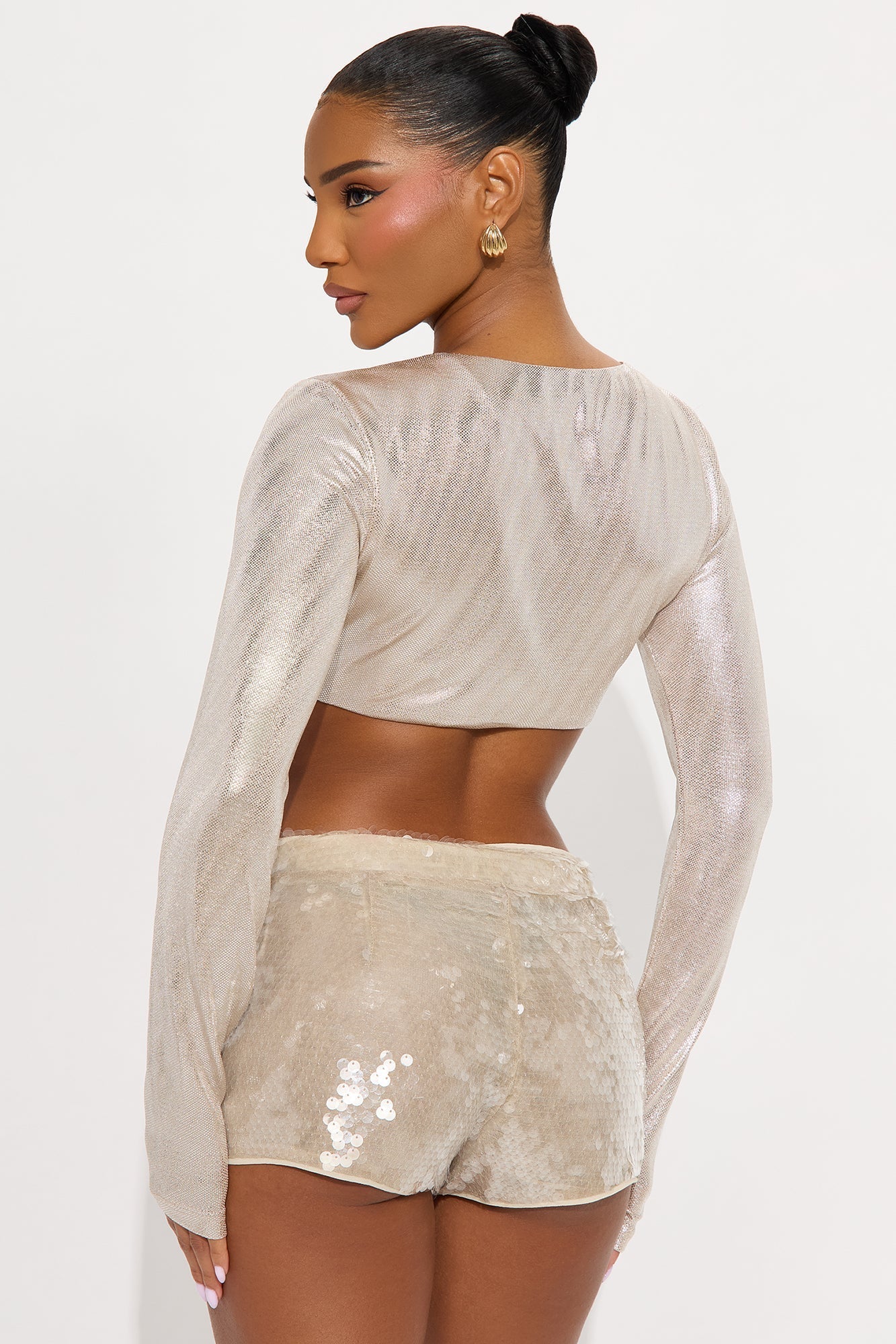 Overlooked Cropped Sequin Top - Champagne