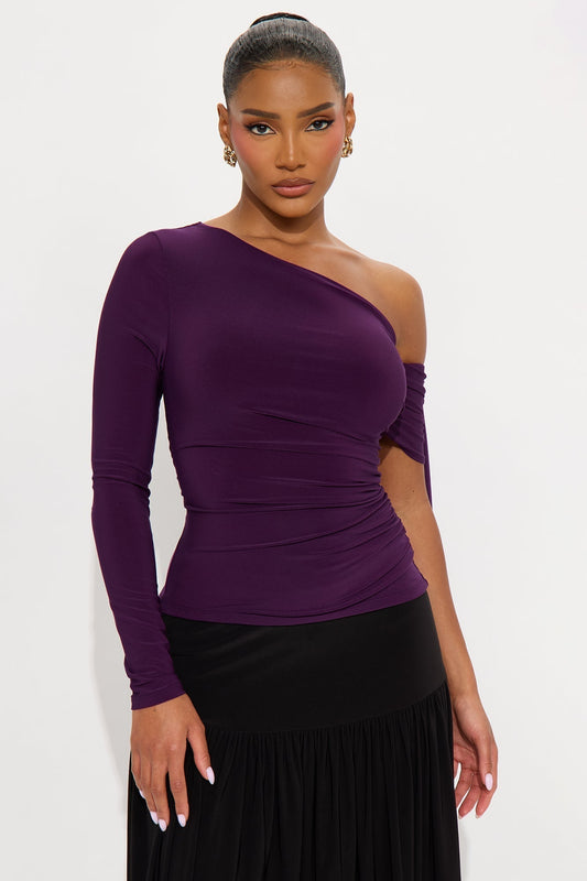 Paola Ruched Off Shoulder Top - Plum