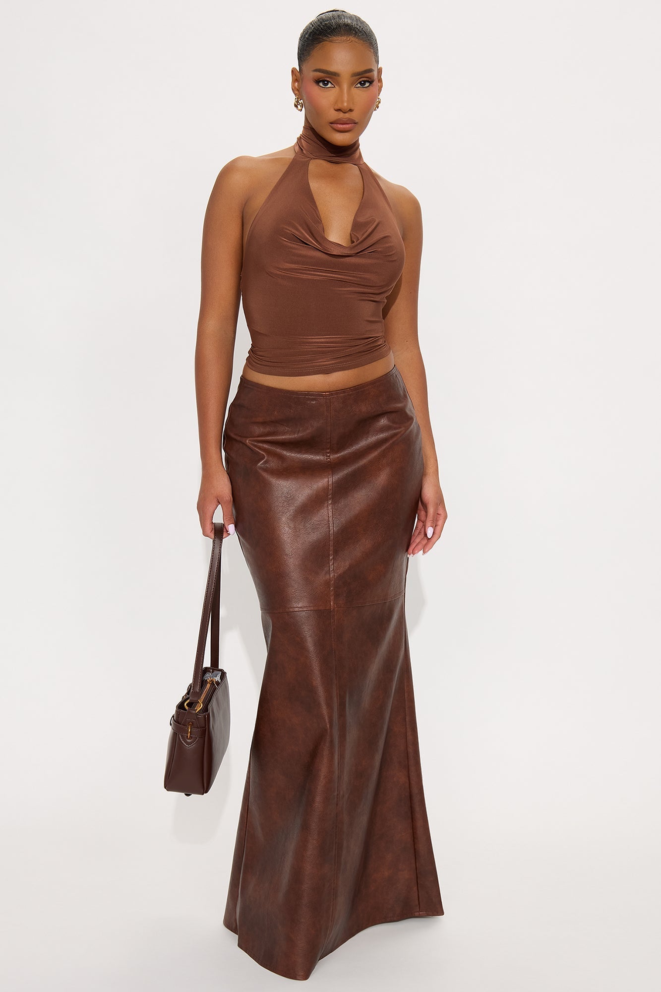 Lovisa Mock Neck Halter Top - Mocha
