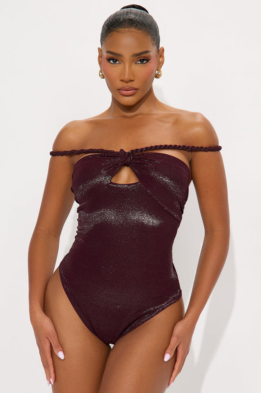 Miriam Twist Strap Off Shoulder Bodysuit - Burgundy