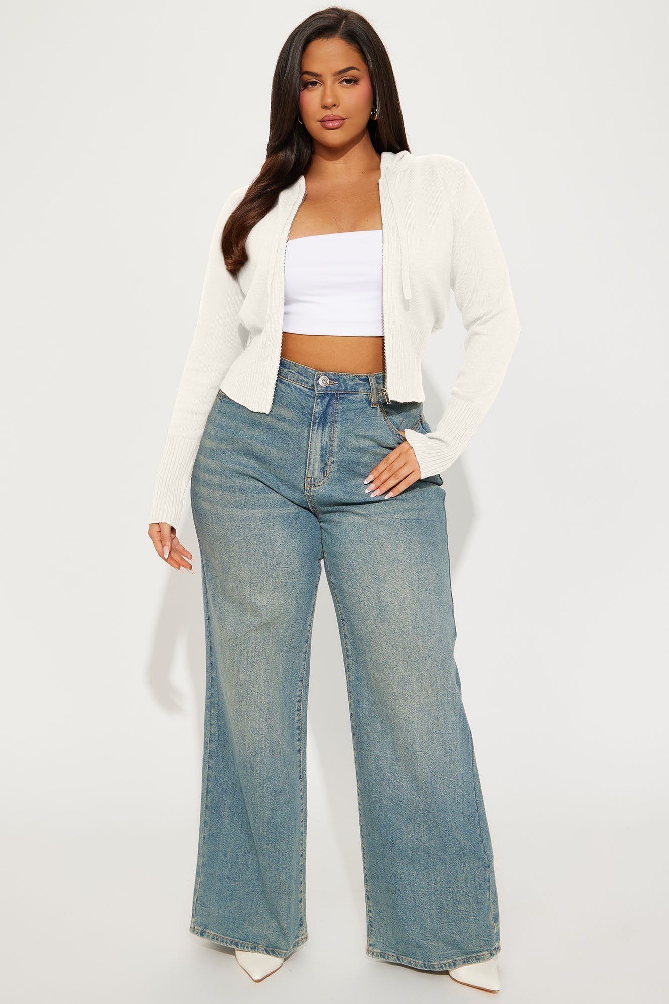 Lana Zip Up Sweater - White