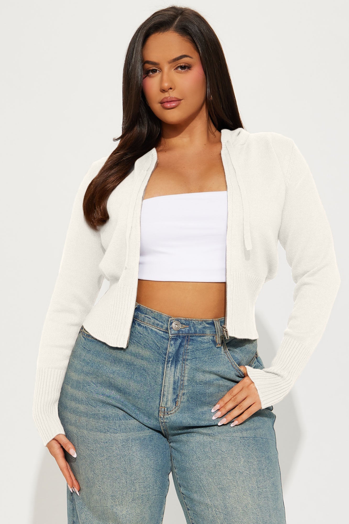 Lana Zip Up Sweater - White