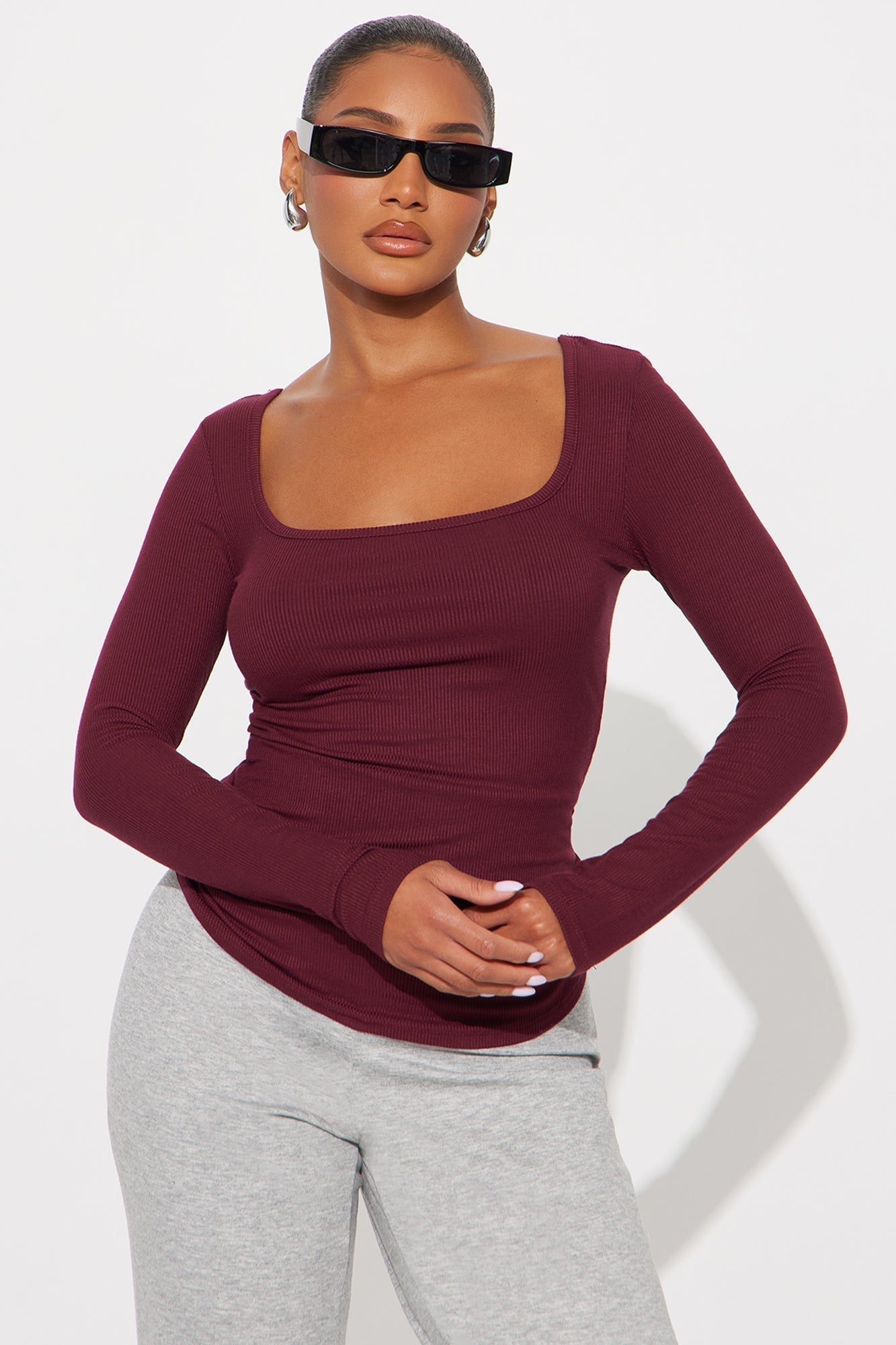 Issa Ribbed Top - Burgundy