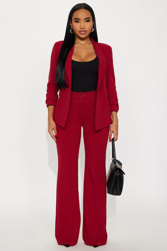 Heidi Wide Leg Trouser Pant - DarkRed
