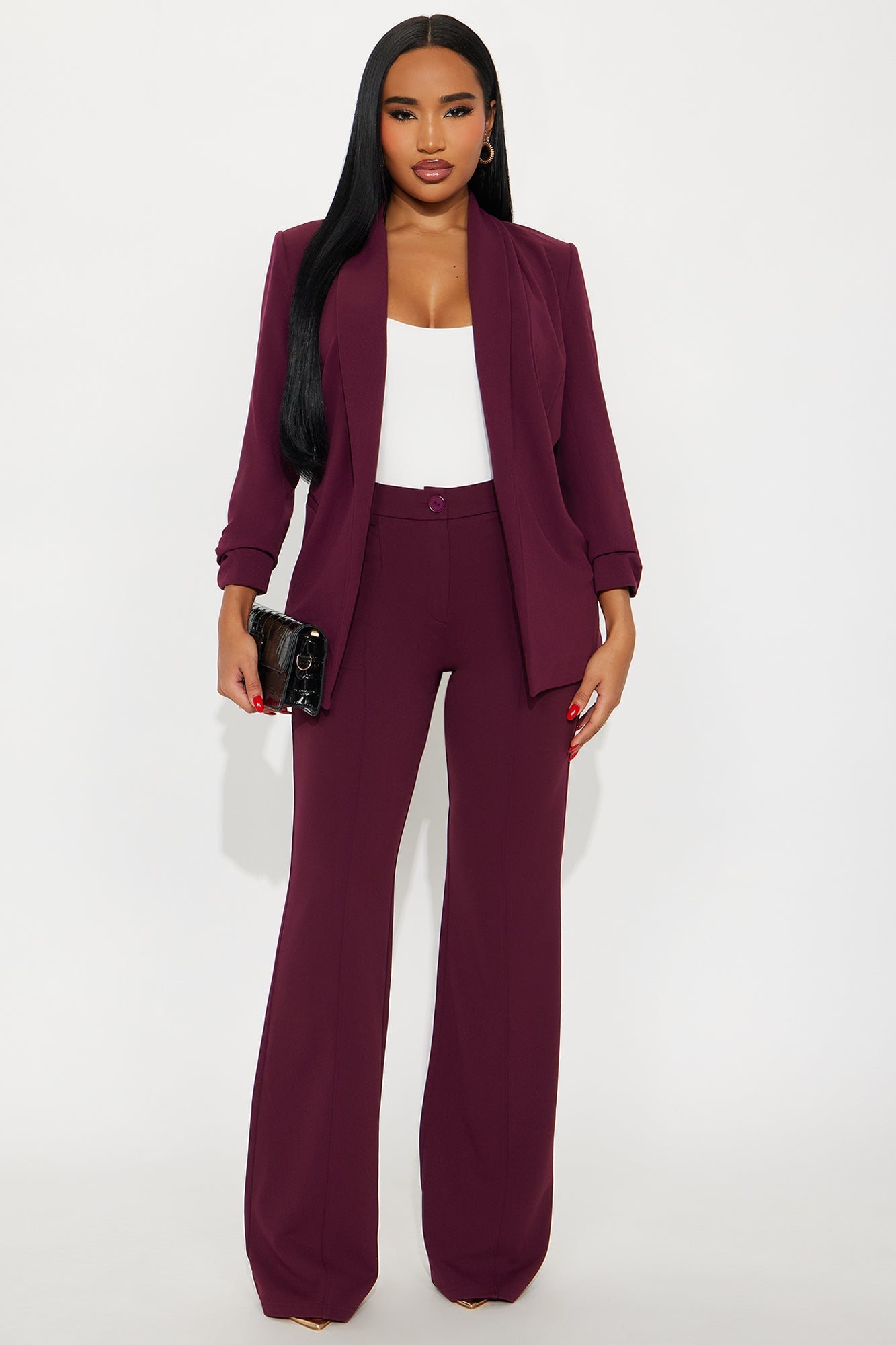 Heidi Wide Leg Trouser Pant - Burgundy