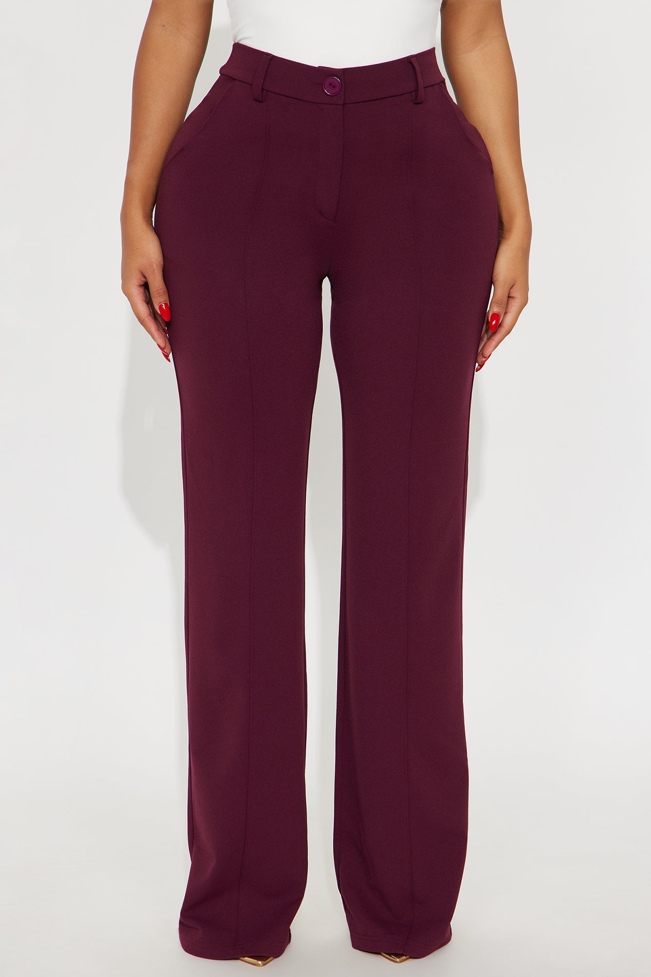 Heidi Wide Leg Trouser Pant - Burgundy