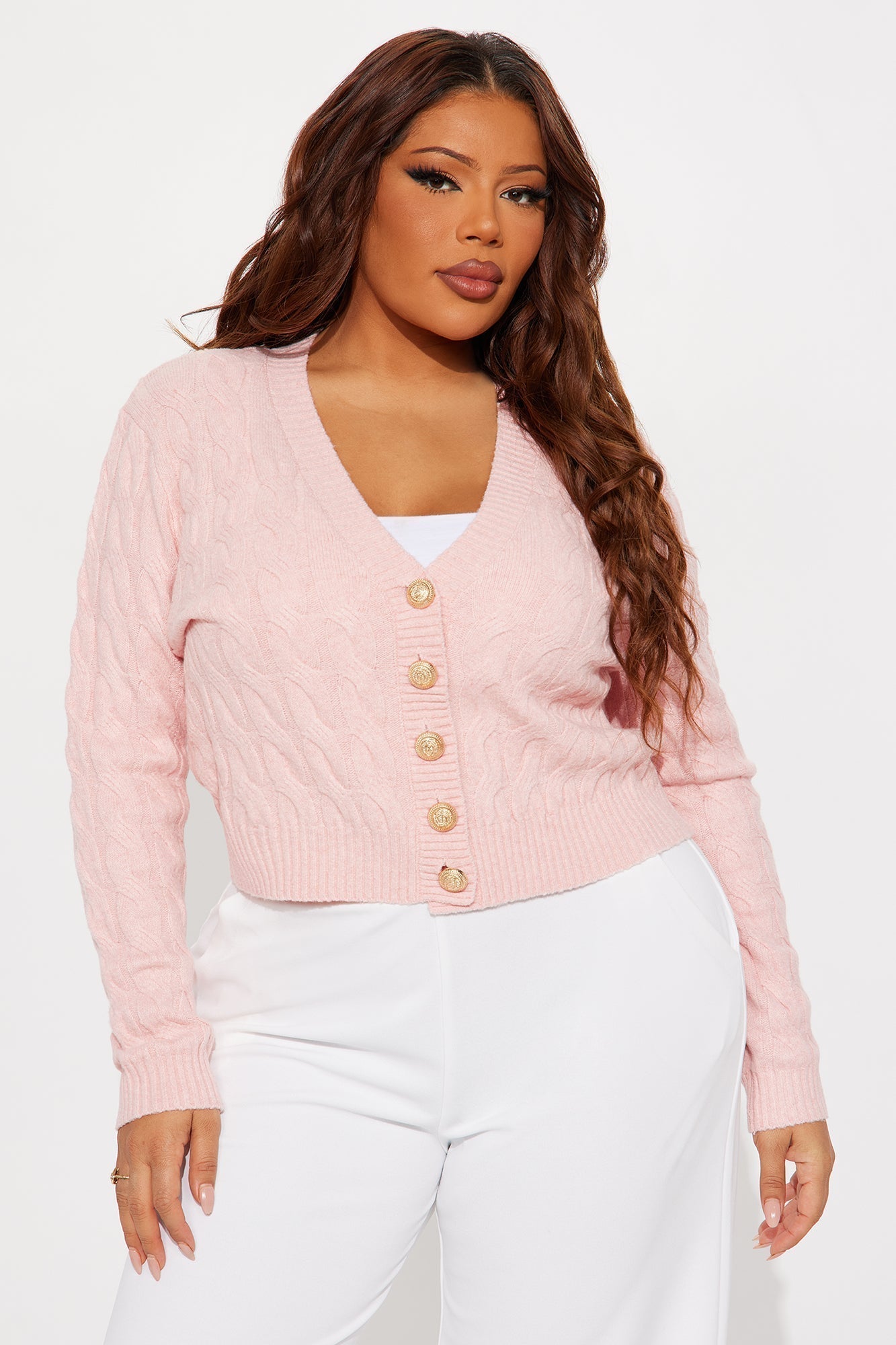 Don't Fit In Cable Knit Cardigan - Pink