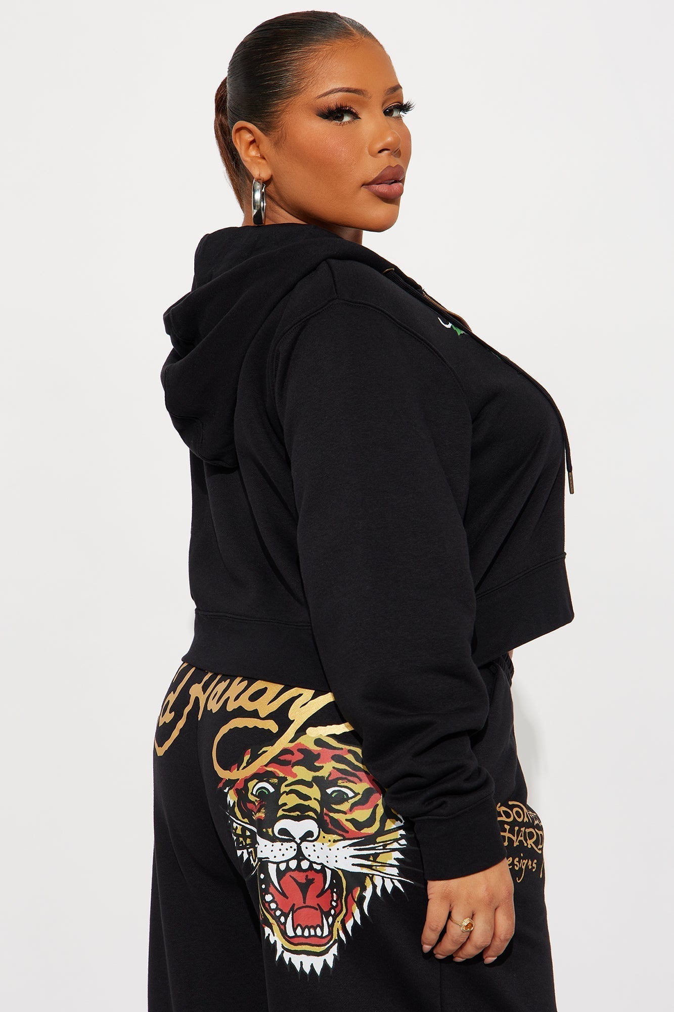 Ed Hardy Retro Tiger Zip Front Hoodie - Black