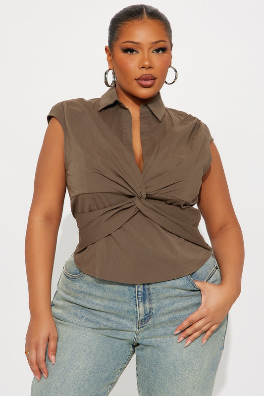 Downtown Errands Twisted Top - Olive