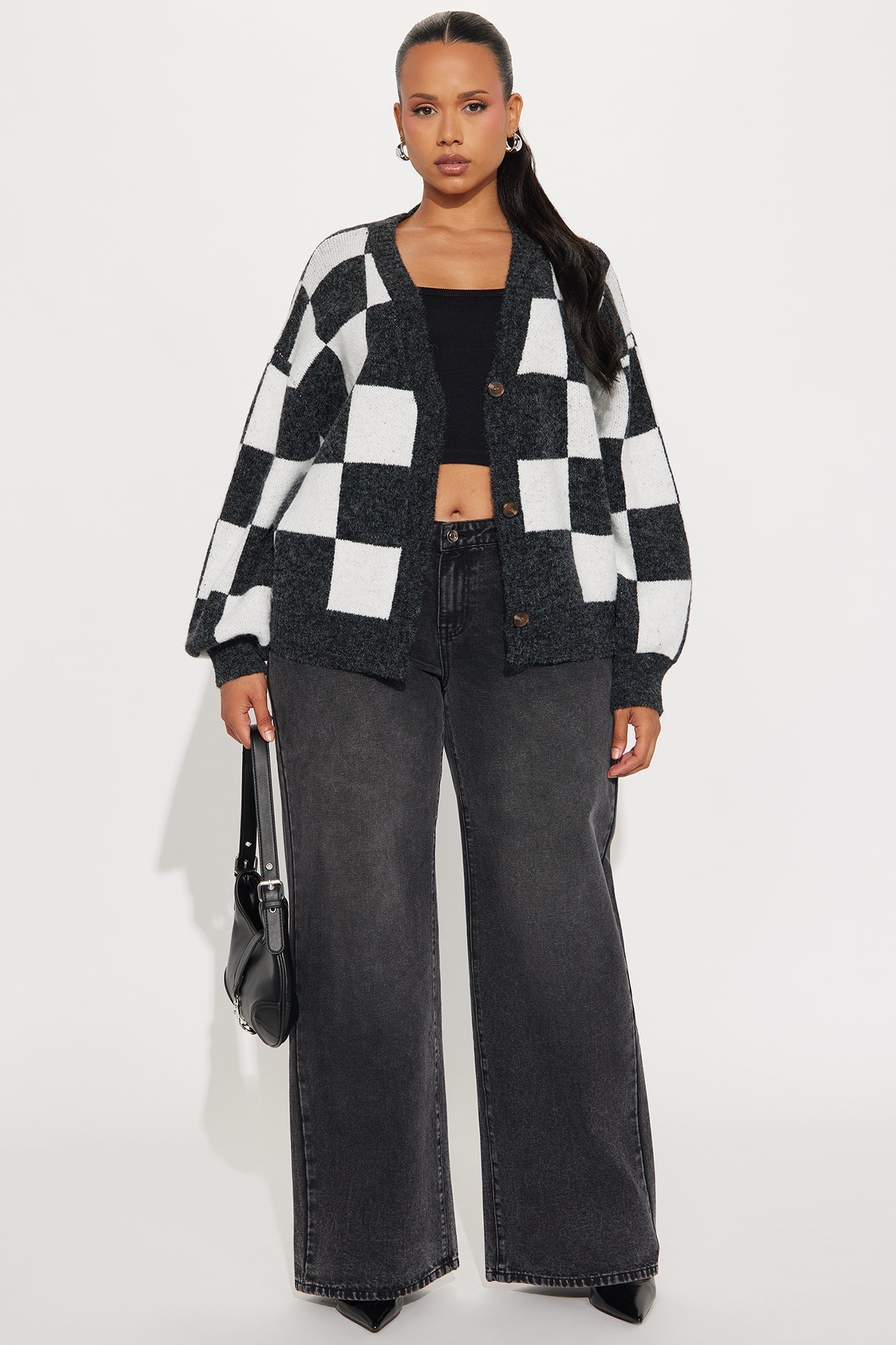 Squares For Days Checkered Cardigan - Black/combo