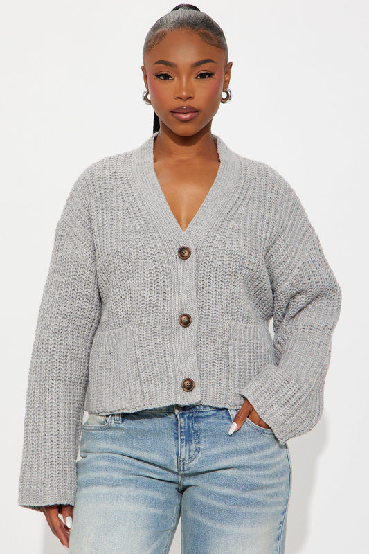 Fill Me In Chunky Knit Cardigan - Heather Grey