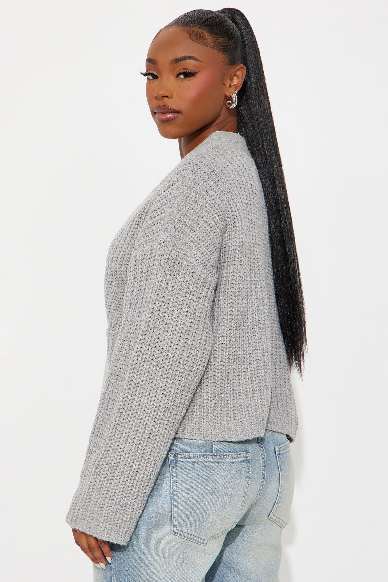 Fill Me In Chunky Knit Cardigan - Heather Grey