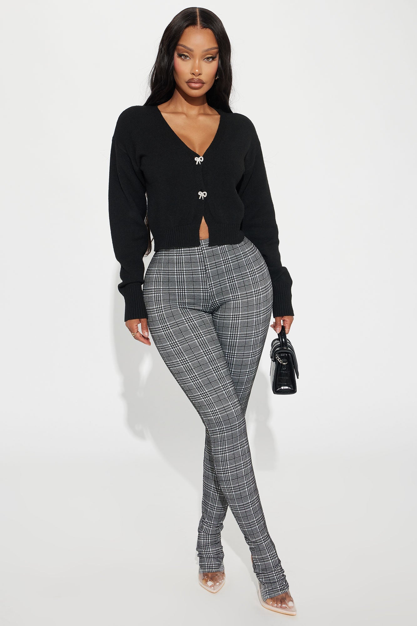 With A Bow Cropped Cardigan - Black