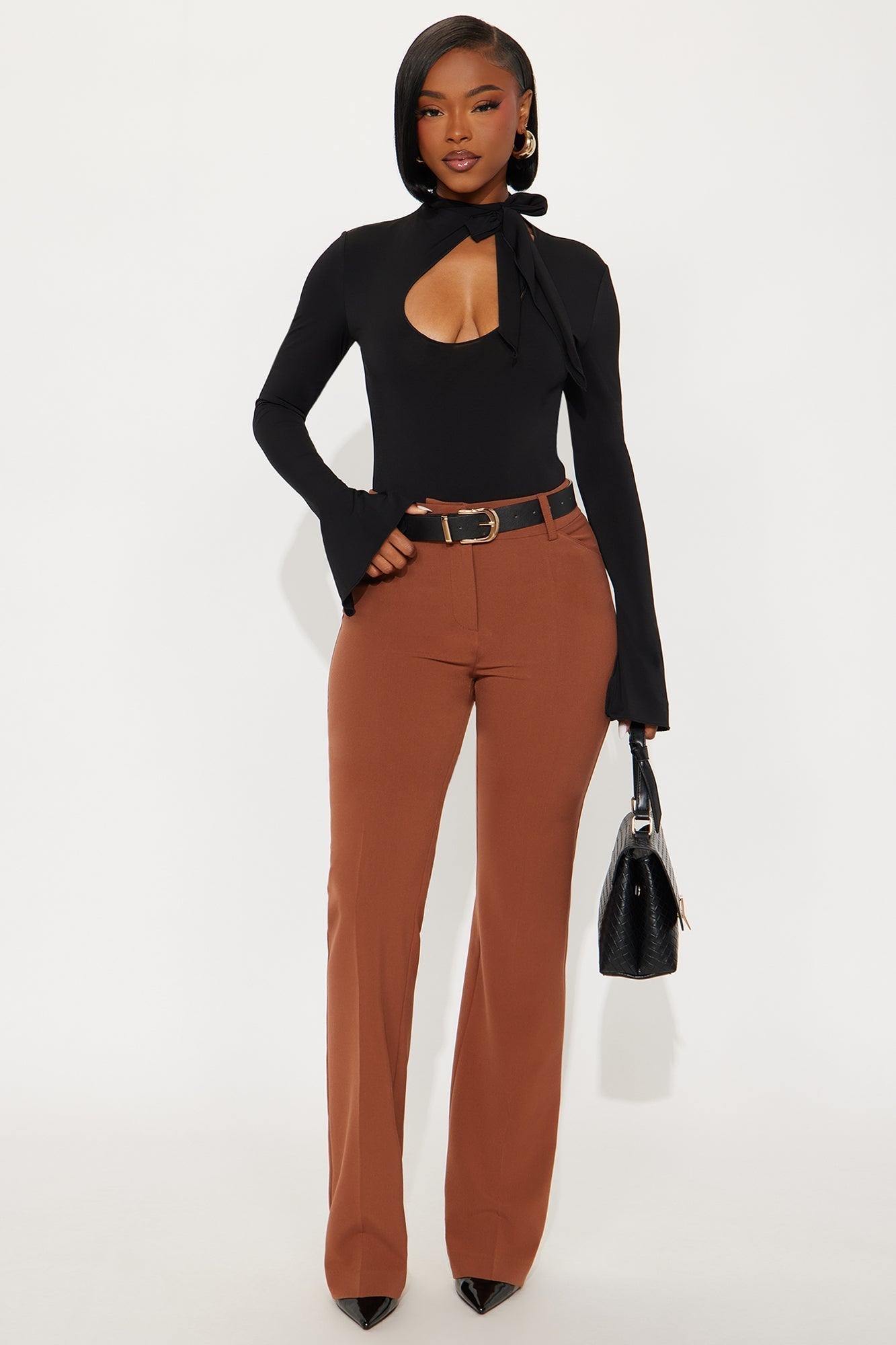 Silent Drama Long Sleeve Mock Neck Bodysuit - Black