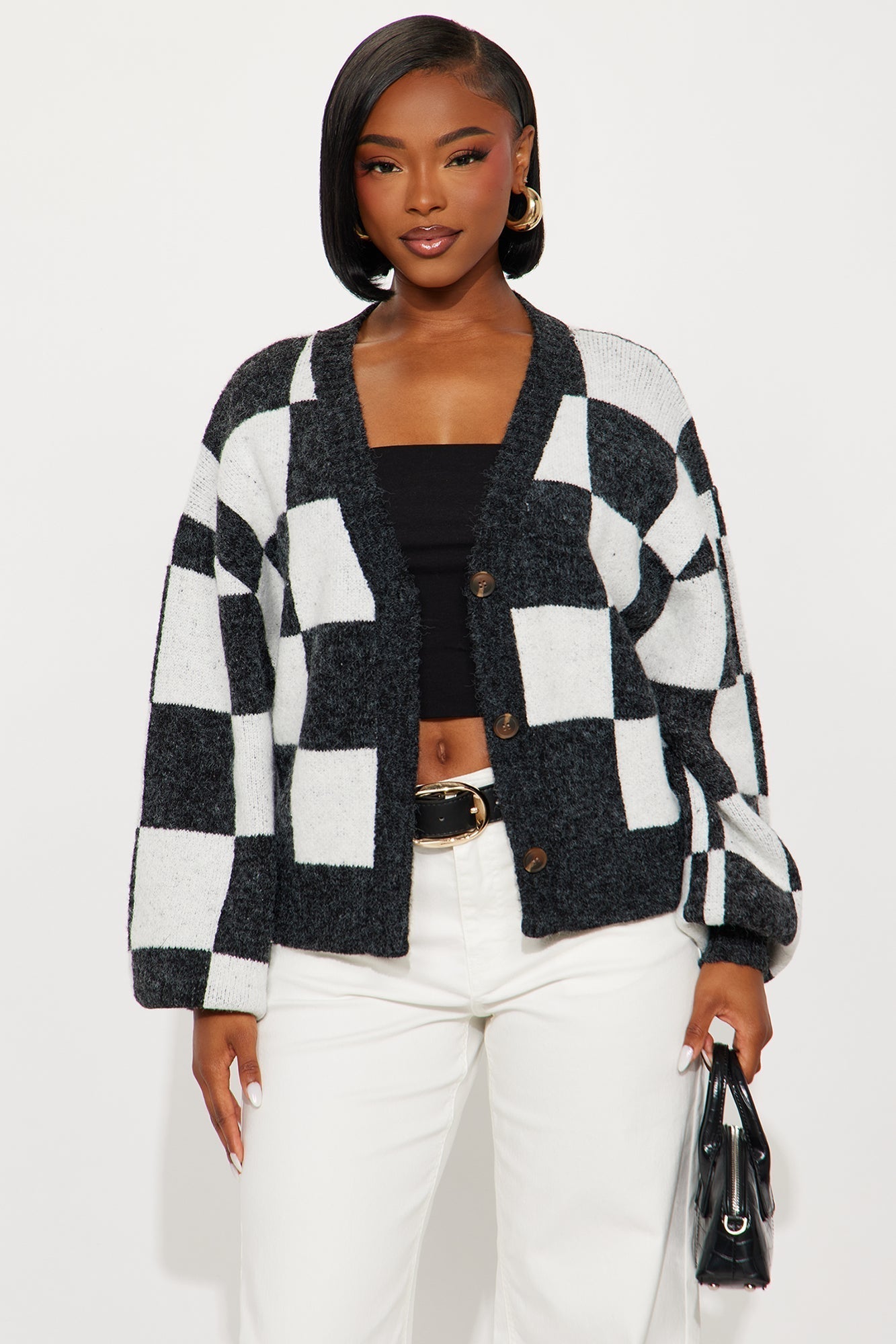 Squares For Days Checkered Cardigan - Black/combo